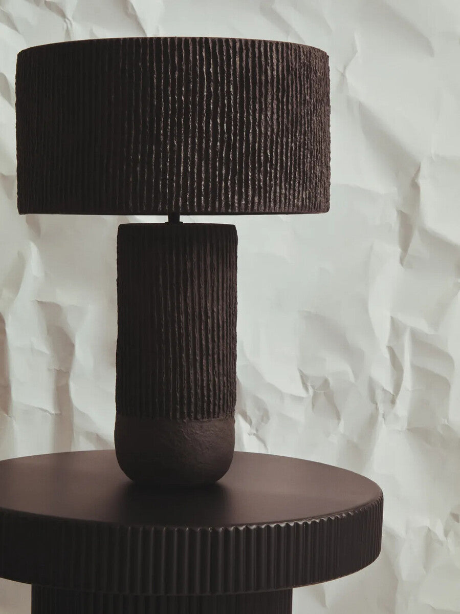 Carta Black Etched Linear Design Papier Mache Table Lamp