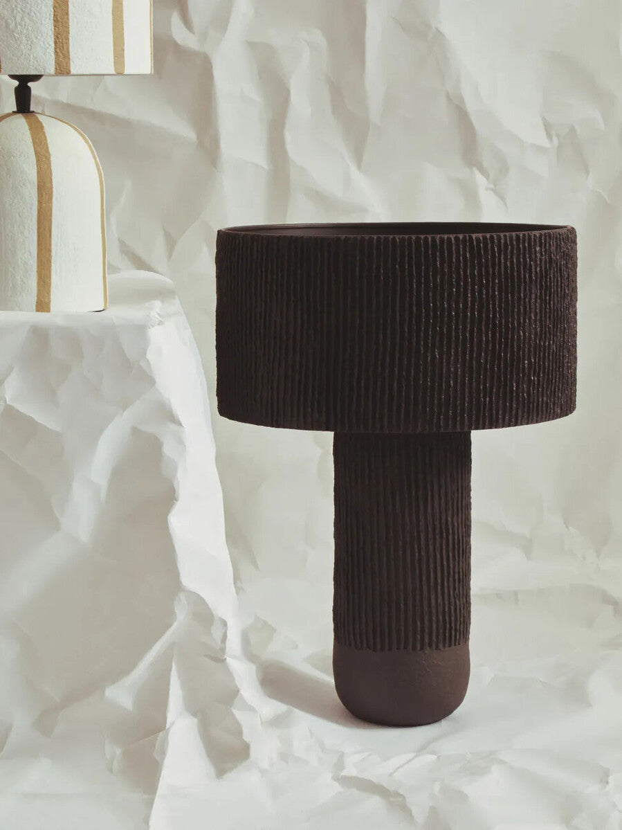 Carta Black Etched Linear Design Papier Mache Table Lamp
