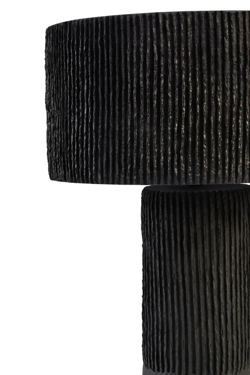 Carta Black Etched Linear Design Papier Mache Table Lamp