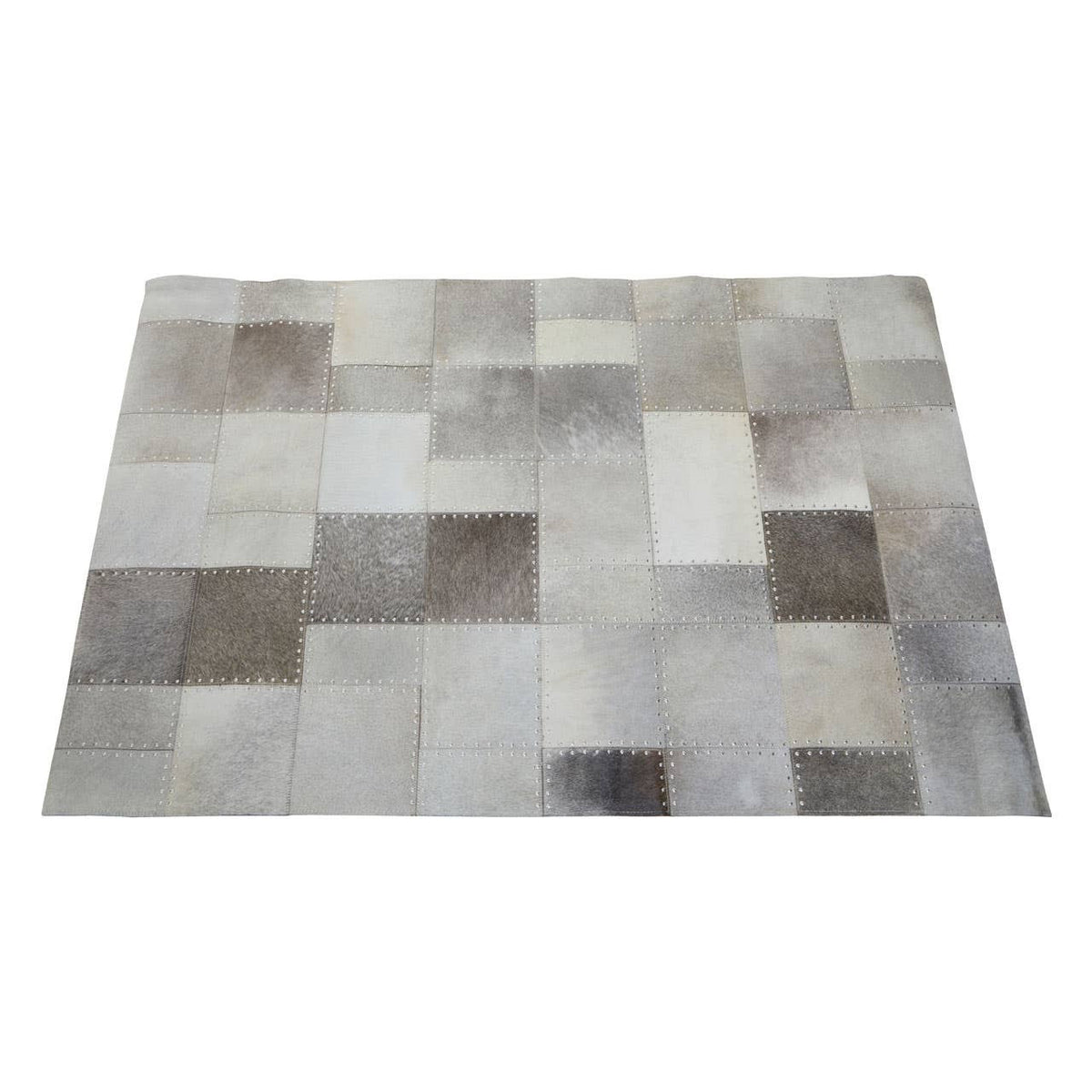 Bosie Safira Small Grey Hair on Leather Patchwork Rug