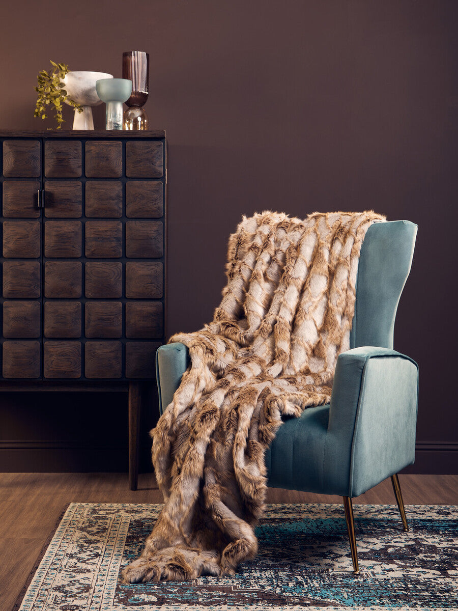 Bosie Lamina Grey And Natural Fur Throw