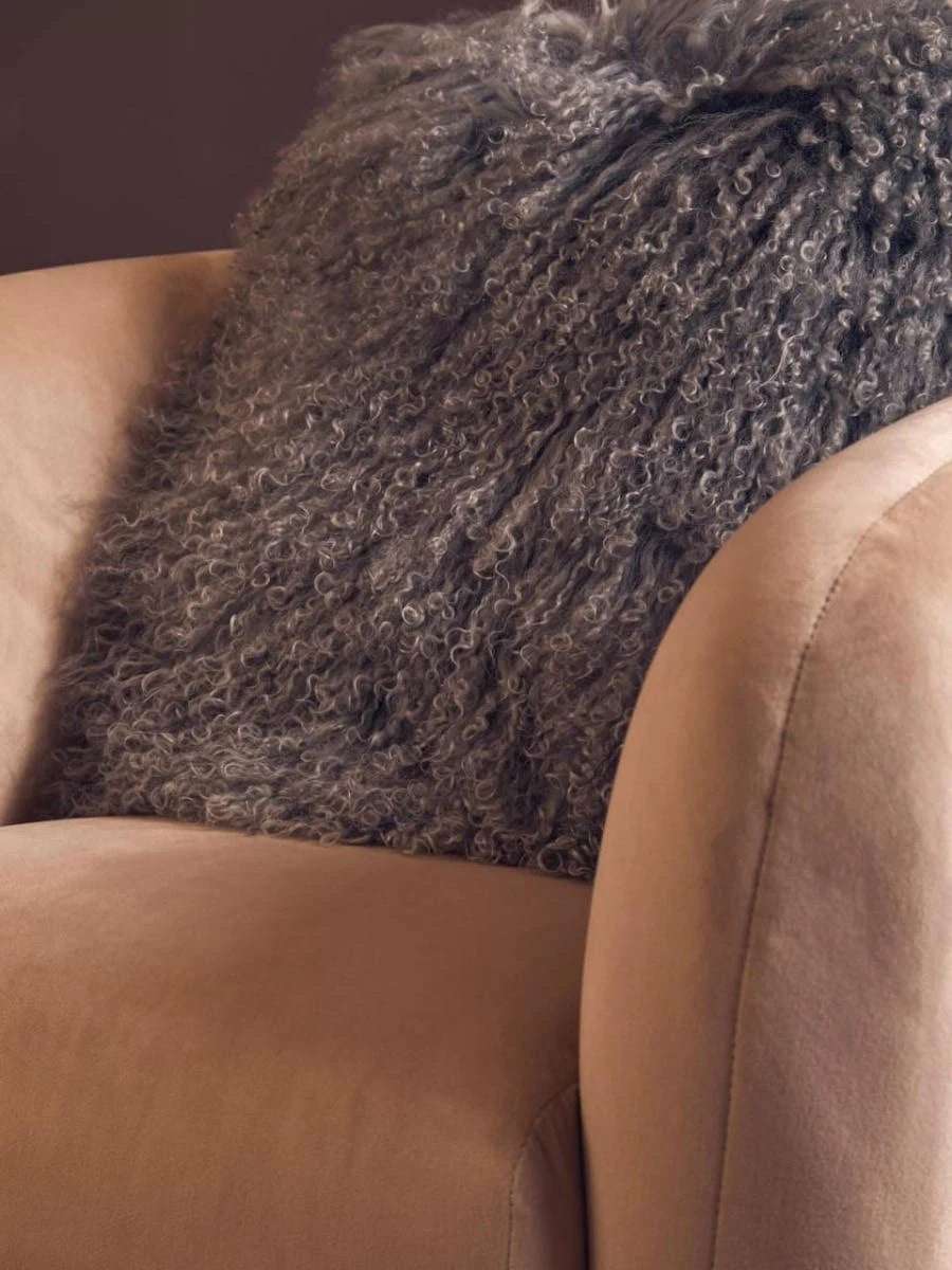 Bosie Real Mongolian Fur Grey Square Cushion