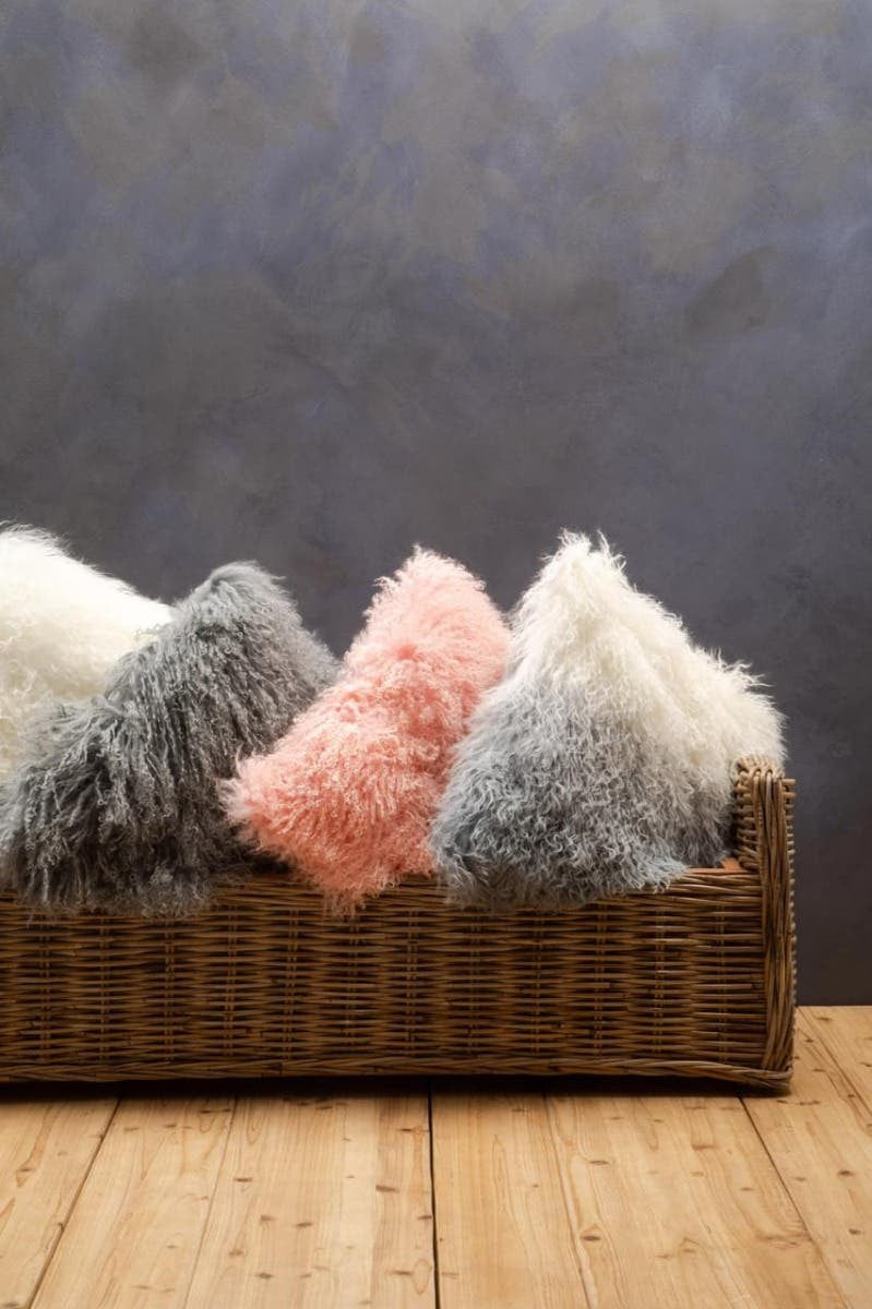Bosie Real Mongolian Fur Pink Square Cushion