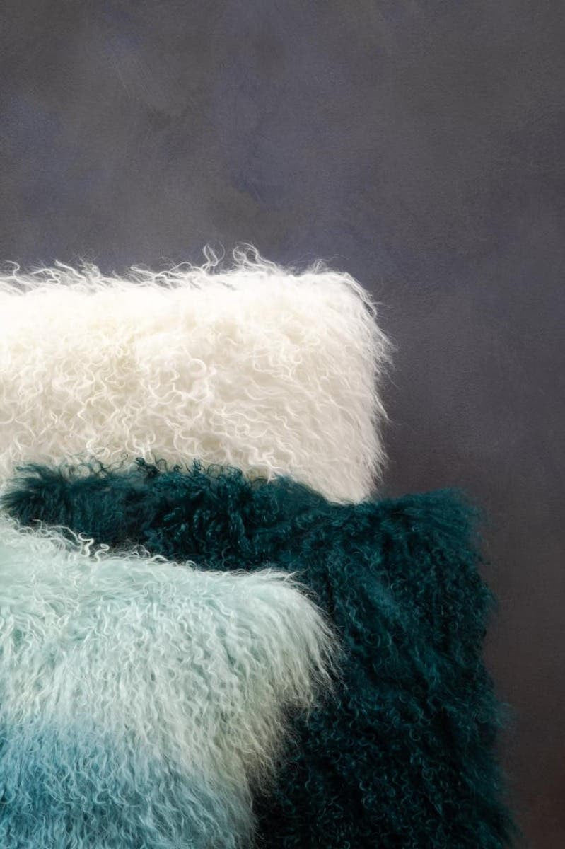 Bosie Real Mongolian Fur Teal Square Cushion