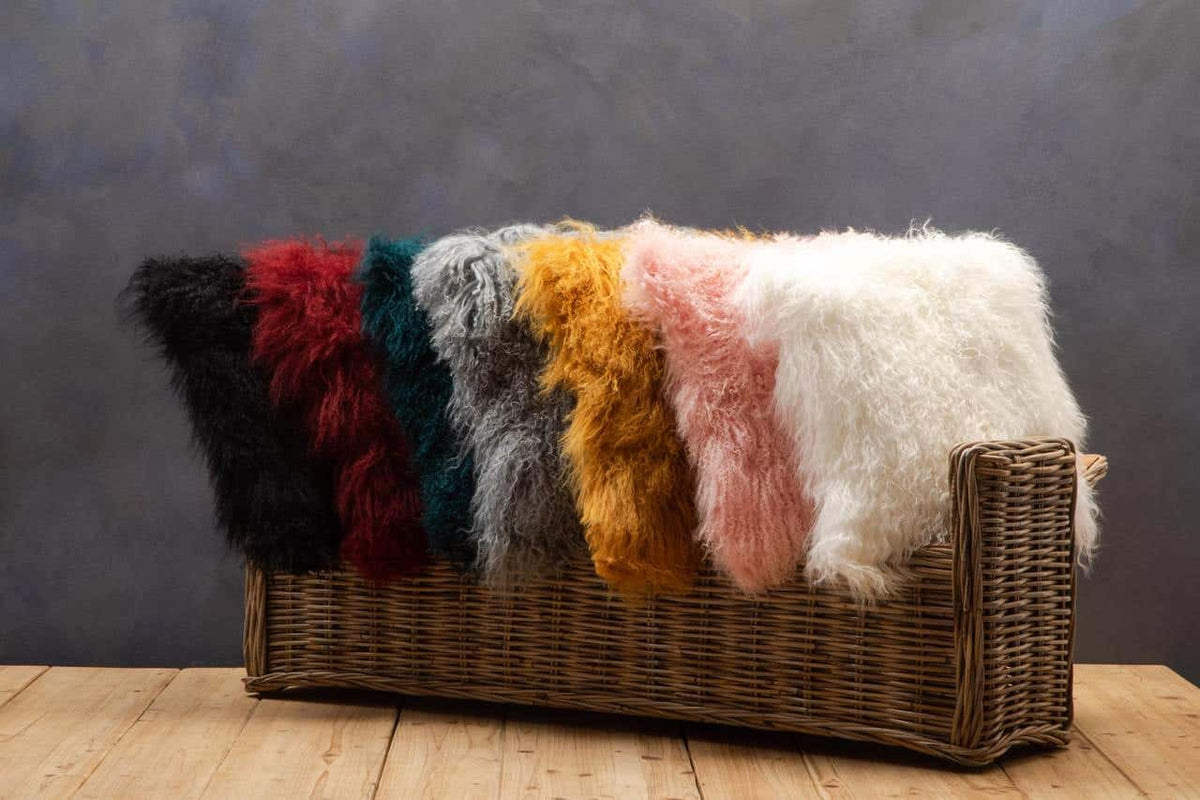 Bosie Real Mongolian Fur Teal Square Cushion