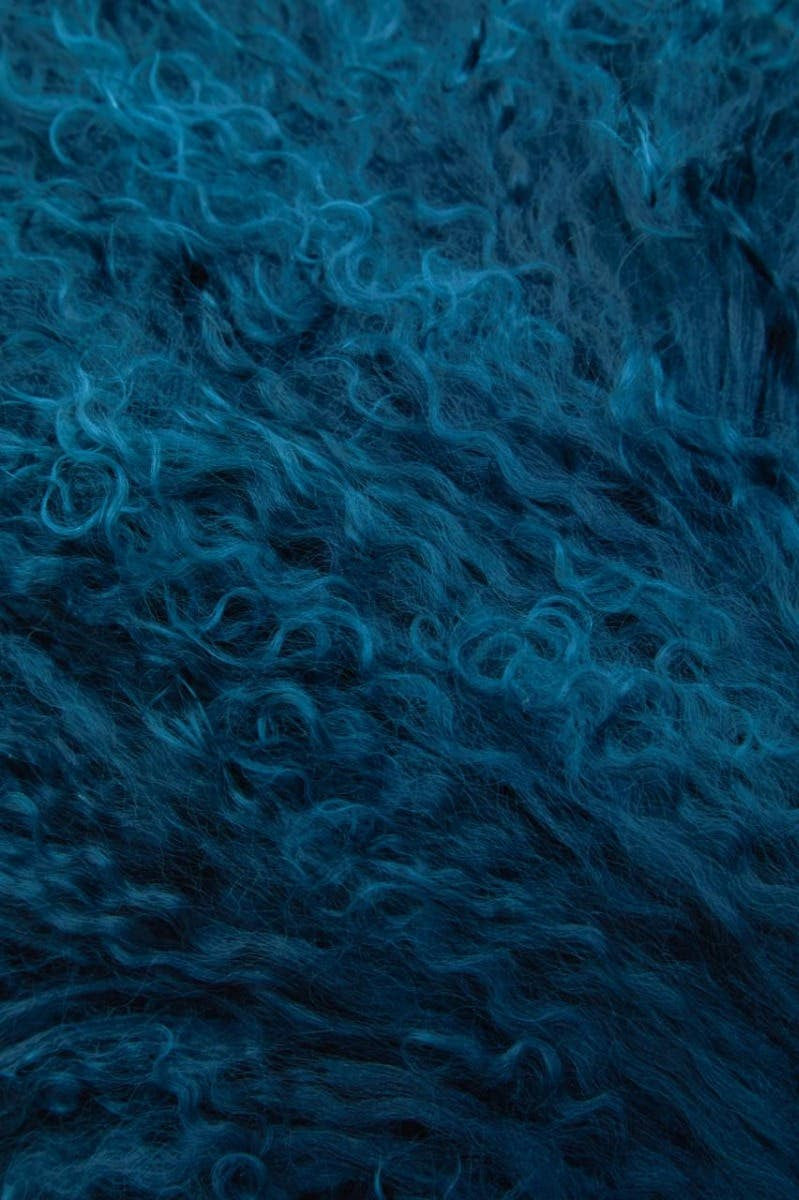 Bosie Real Mongolian Fur Teal Rectangular Cushion