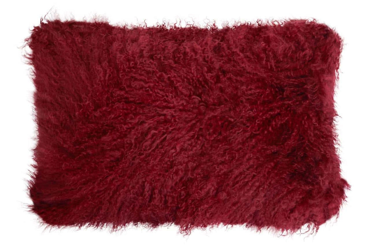 Bosie Real Mongolian Fur Maroon Rectangular Cushion