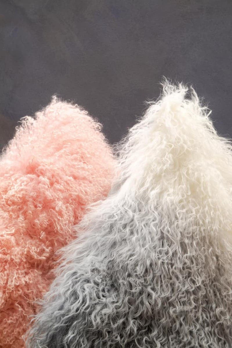 Bosie Real Mongolian Fur Grey Ombre Square Cushion