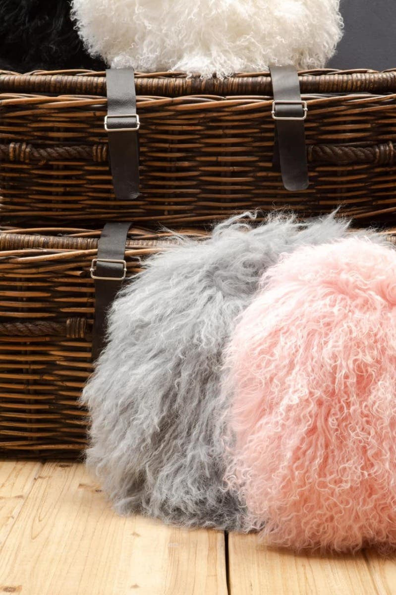 Bosie Real Mongolian Fur Grey Round Cushion
