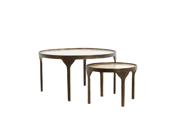 Coffee table S/2 max 85x85x42 cm ELI shiny cream+ant bronze