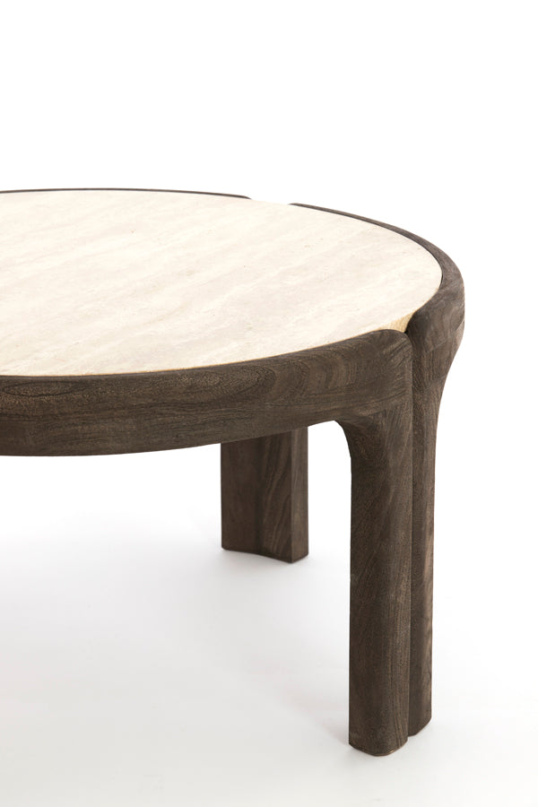 Coffee table 75x40 cm ALI wood gry-drk brwn+travertine sand