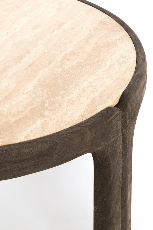 Coffee table 75x40 cm ALI wood gry-drk brwn+travertine sand