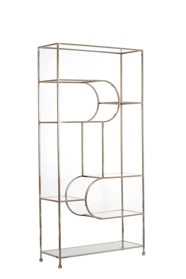 Cabinet open 100x36x206 cm LOFI nickel+glass clear
