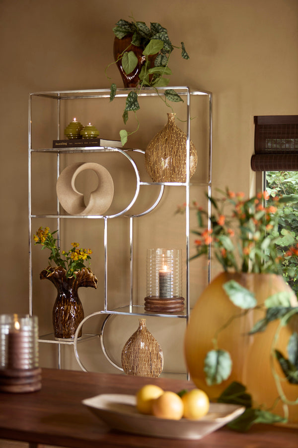 Cabinet open 100x36x206 cm LOFI nickel+glass clear