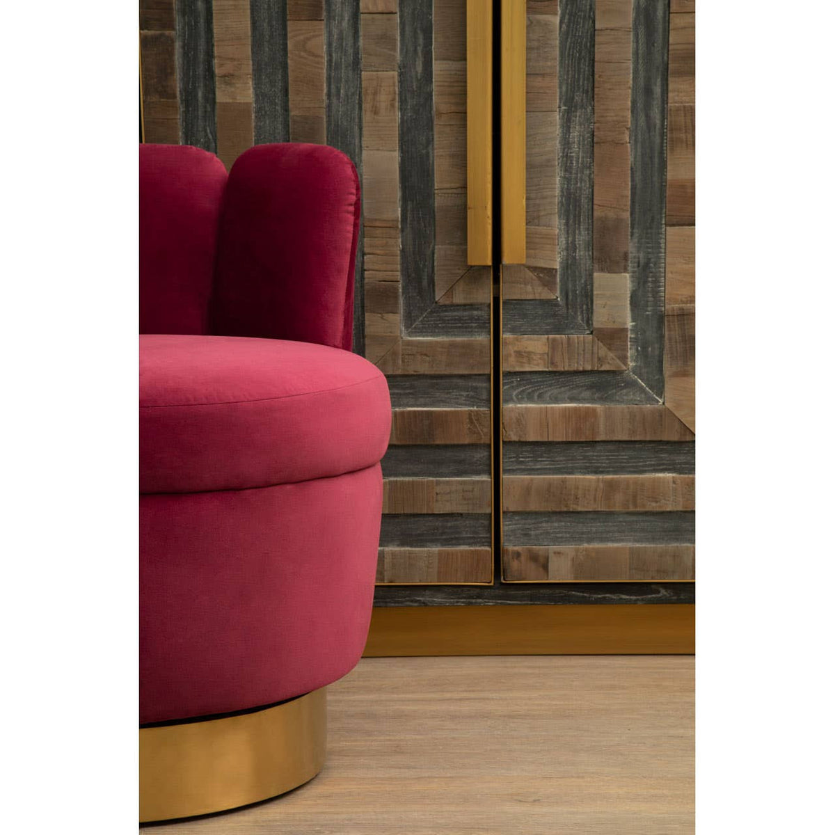 Roselle Recycled Elm Wood Cabinet With Brass Finish Base