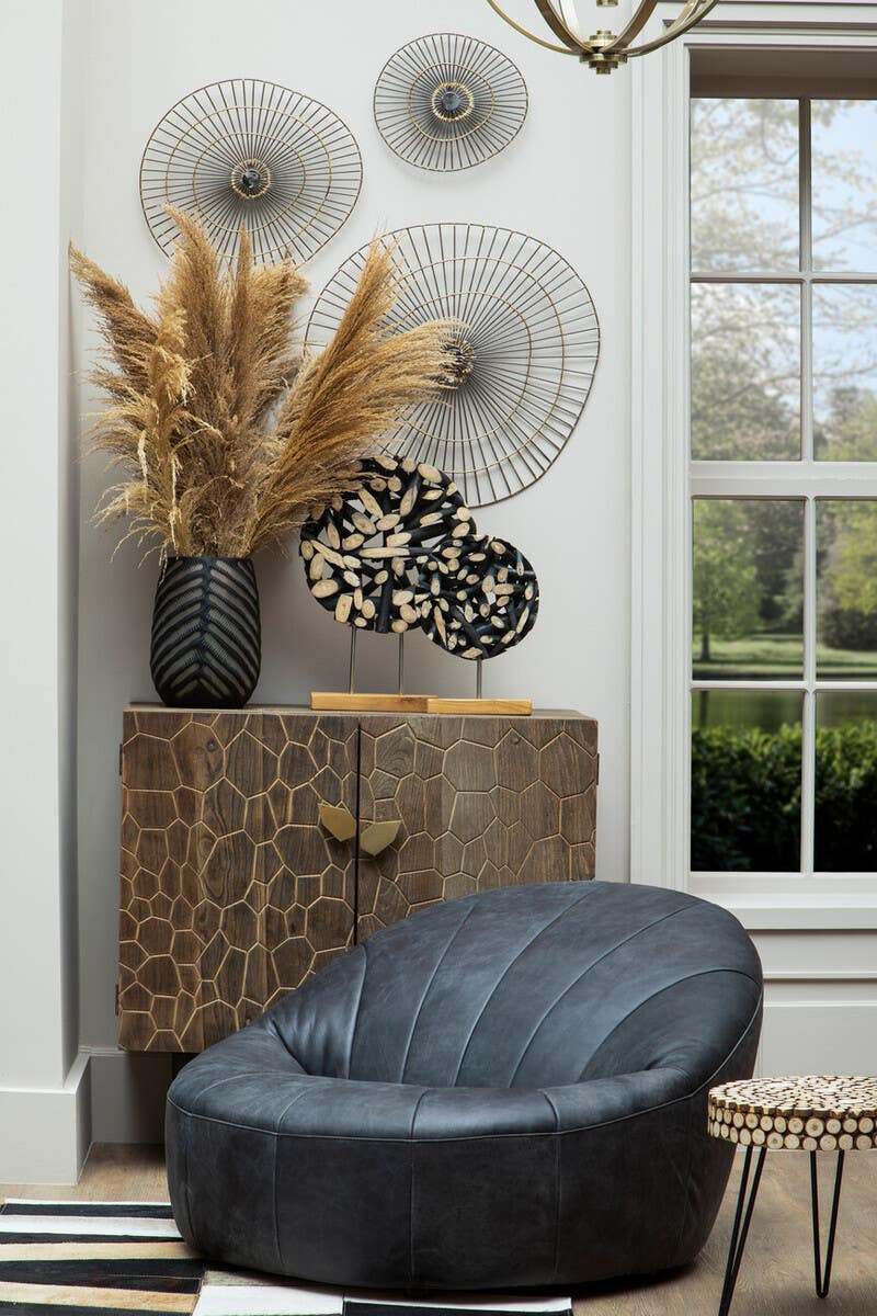 Hoxton Antique Black Leather Lounge Cocoon Chair