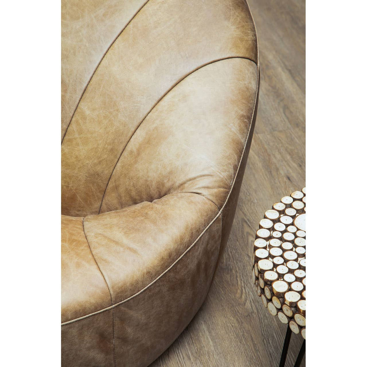 Hoxton Light Brown Leather Lounge Cocoon Chair