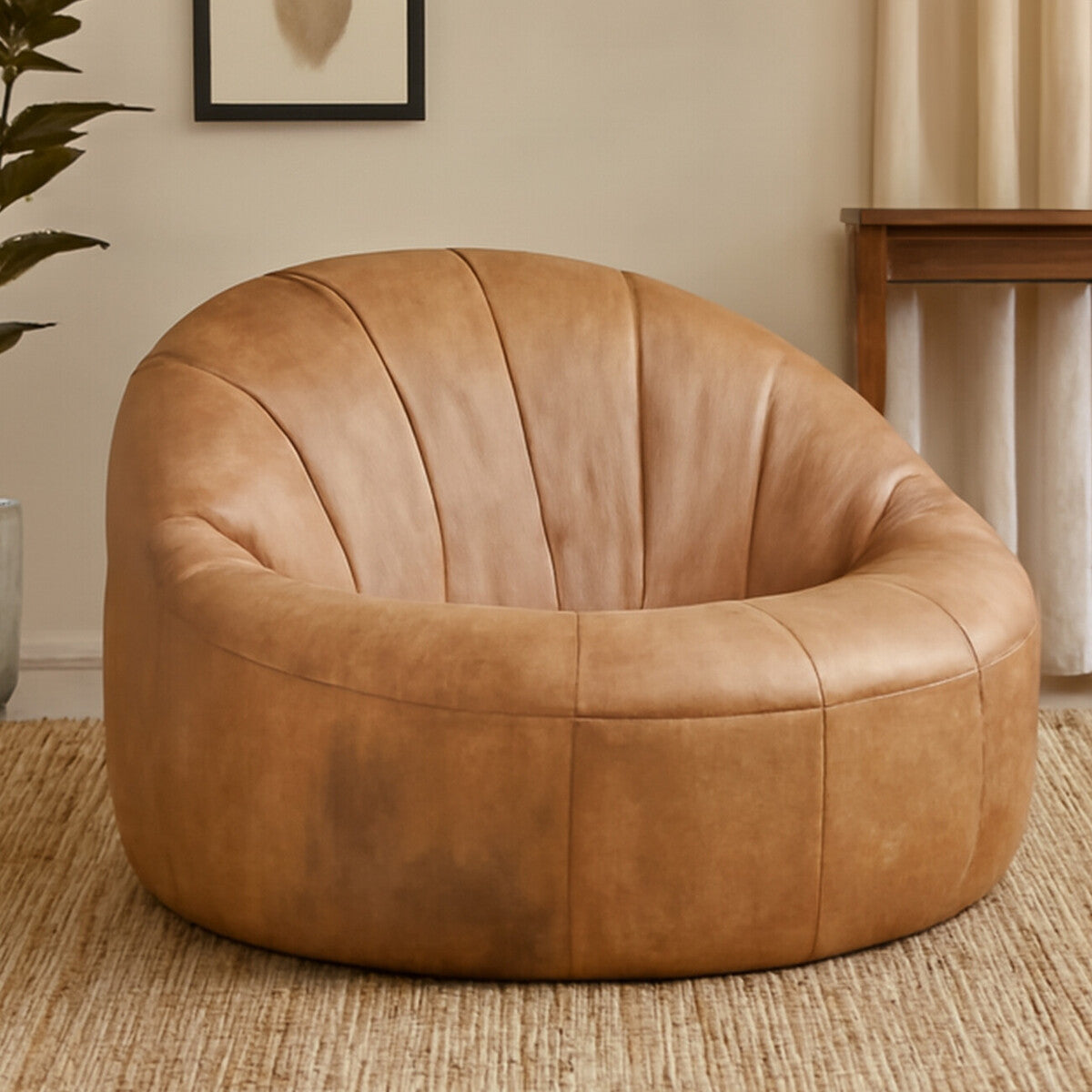 Hoxton Light Brown Leather Lounge Cocoon Chair