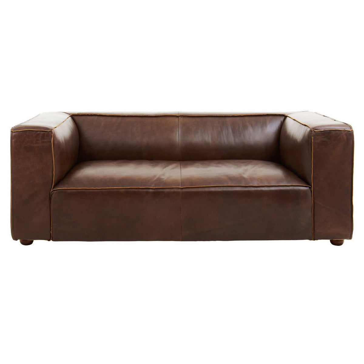 King Two Seater Antique Brown Leather Sofa