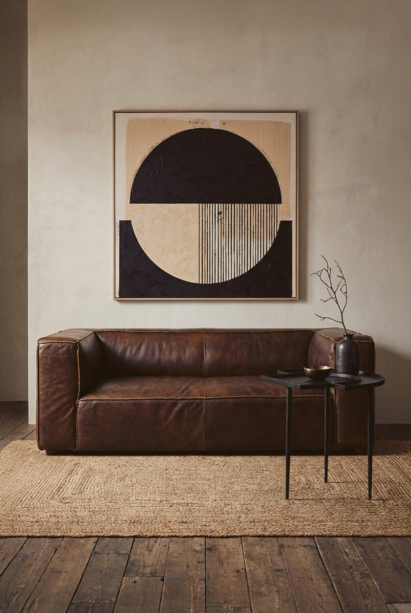 King Two Seater Antique Brown Leather Sofa