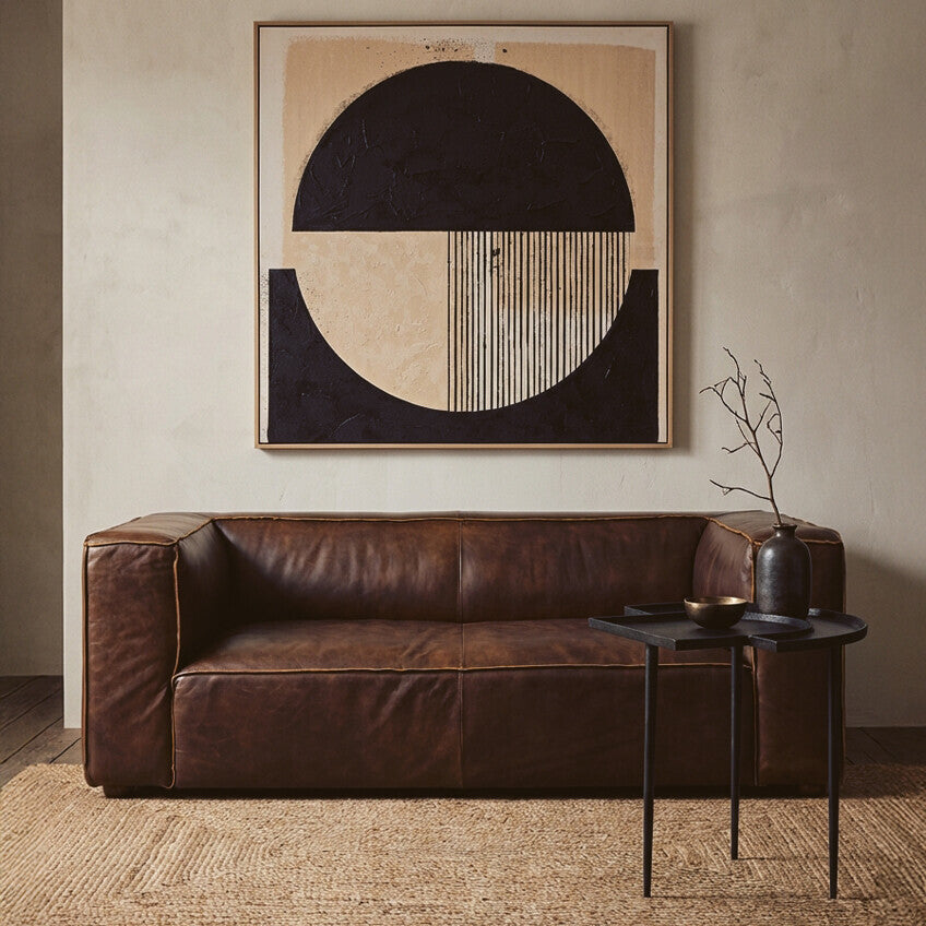 King Two Seater Antique Brown Leather Sofa