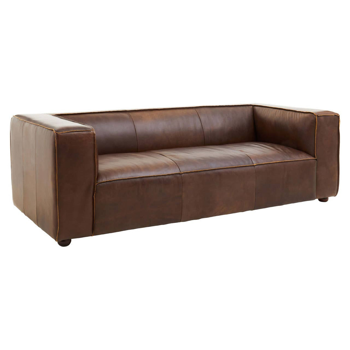King Three Seater Antique Brown Leather Sofa