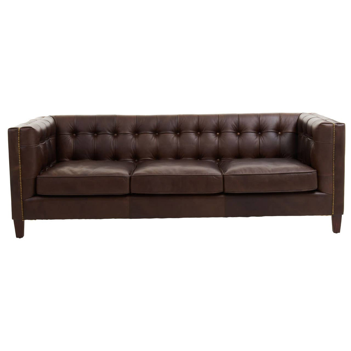 King Three Seater Dark Brown Leather Modern Chesterfield Sofa
