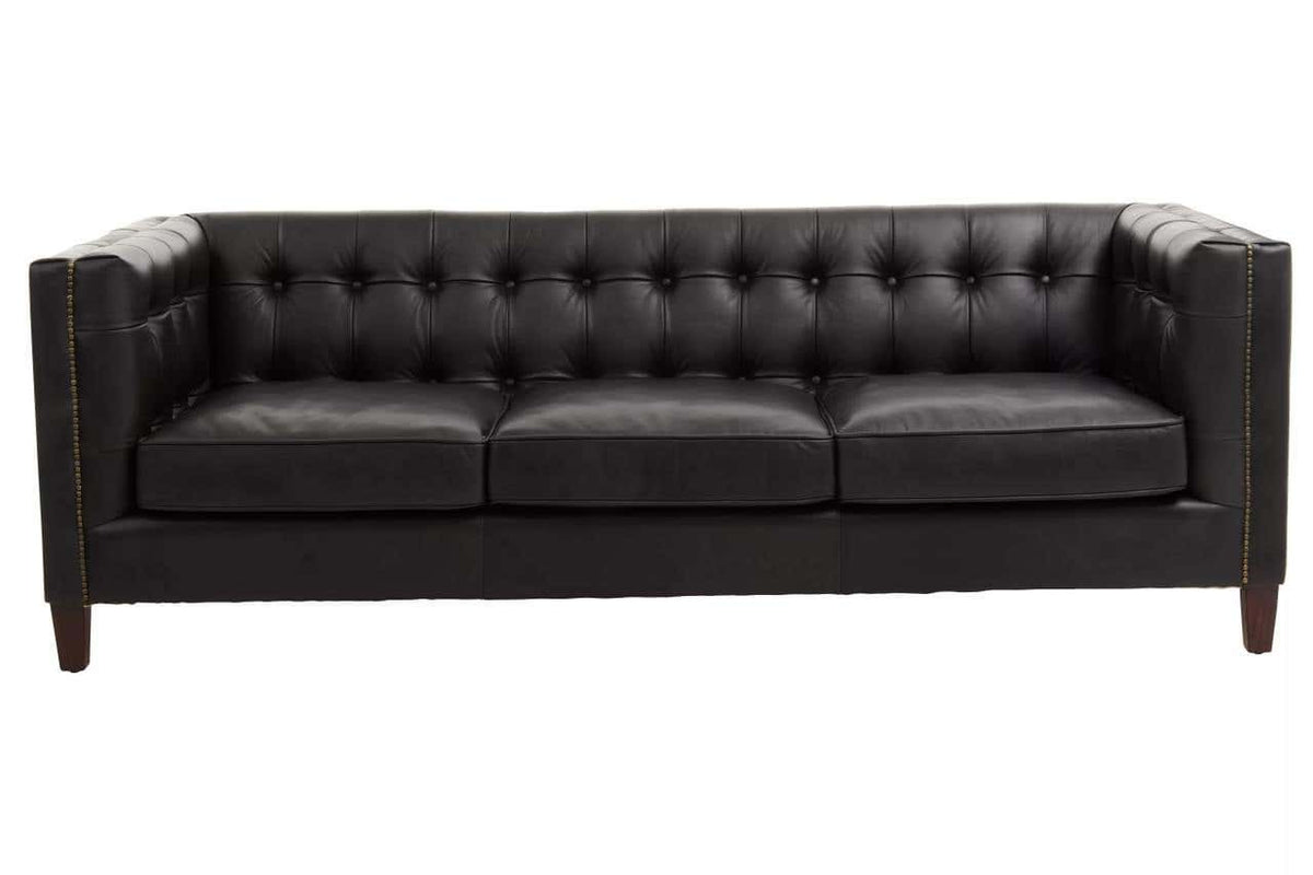 King Three Seater Modern Chesterfield Black Leather Sofa
