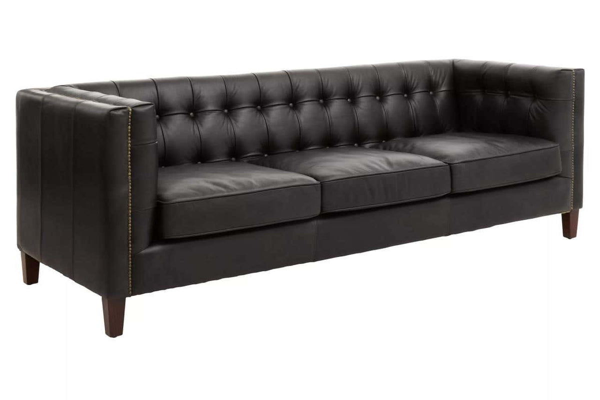 King Three Seater Modern Chesterfield Black Leather Sofa