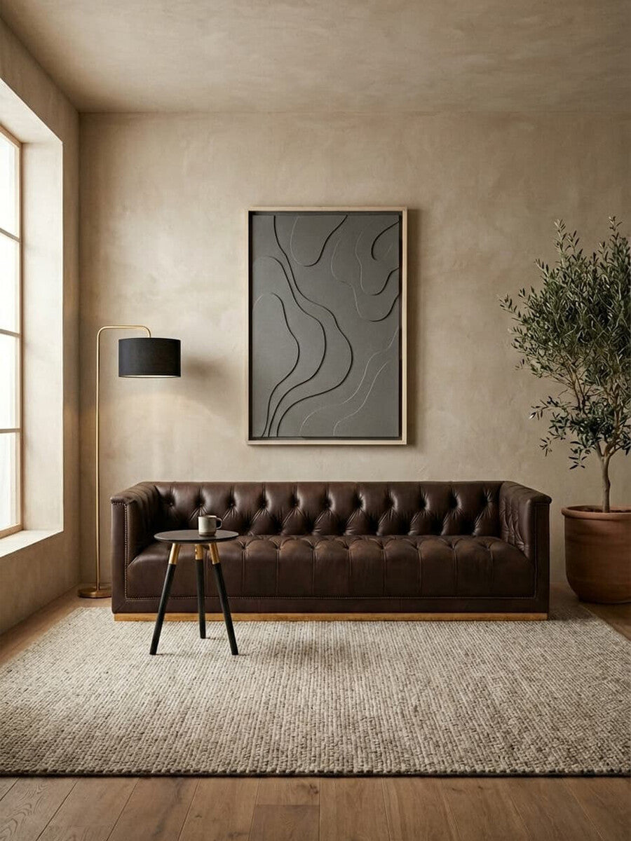 King Three Seater Modern Chesterfield Dark Brown Leather Sofa