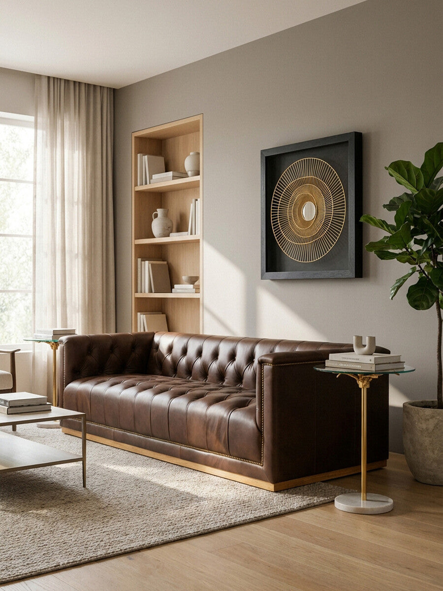 King Three Seater Modern Chesterfield Dark Brown Leather Sofa