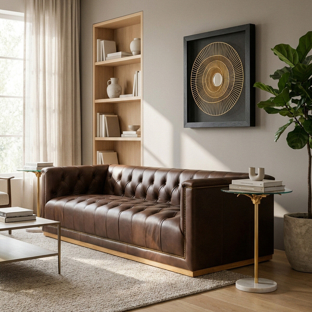 King Three Seater Modern Chesterfield Dark Brown Leather Sofa