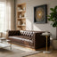 King Three Seater Modern Chesterfield Dark Brown Leather Sofa