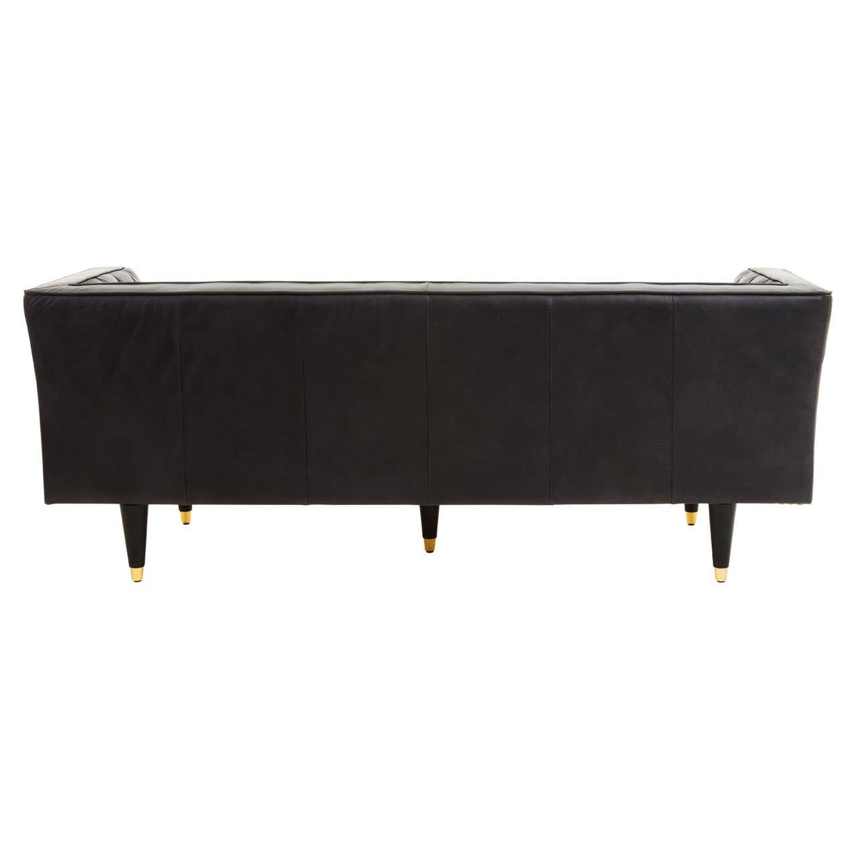 King Three Seater Black Leather Sofa With Flared Arms
