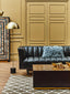 King Three Seater Black Leather Sofa With Flared Arms