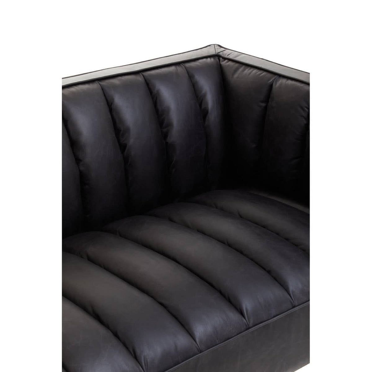King Three Seater Black Leather Sofa With Flared Arms