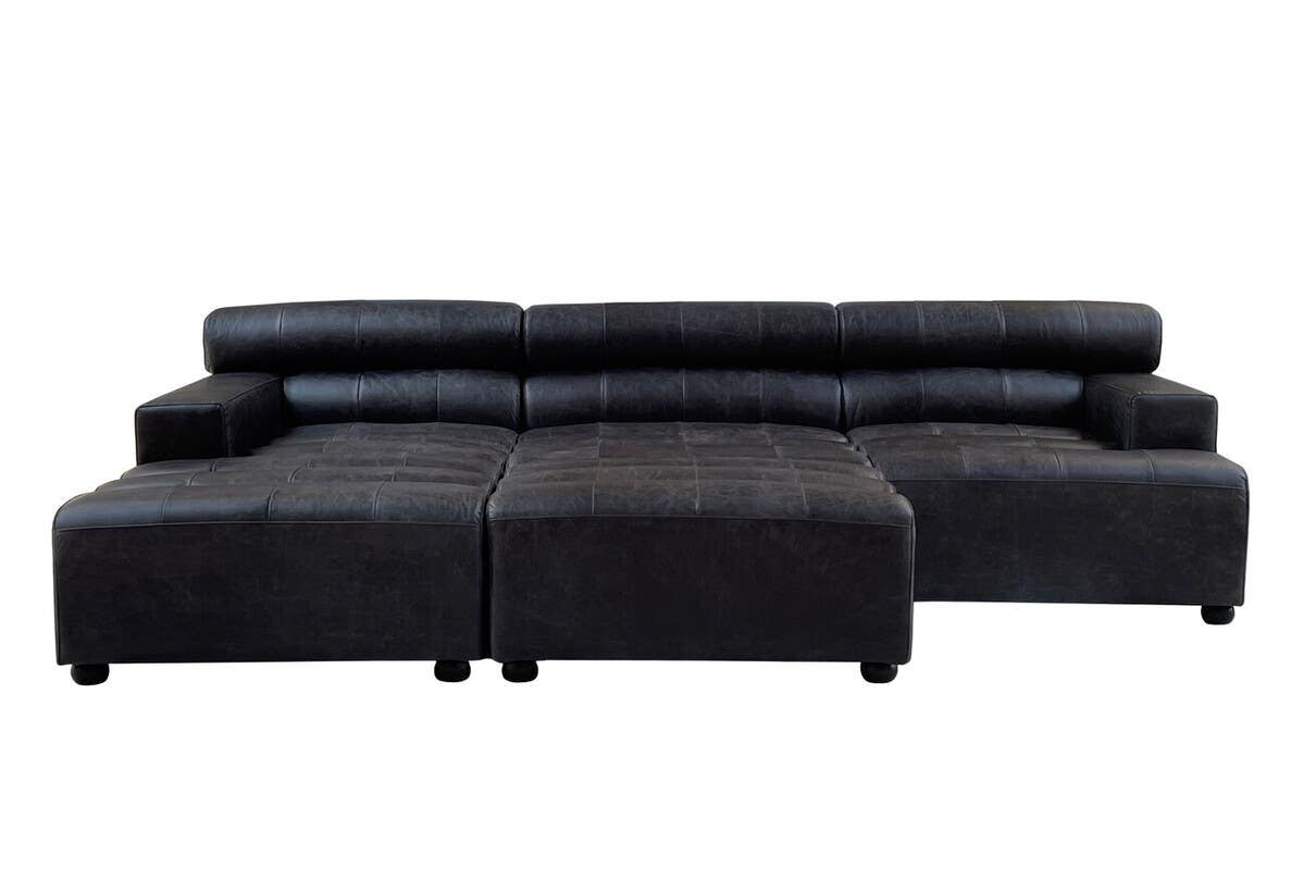 King Armless Antique Black Leather Modular Sofa Chair