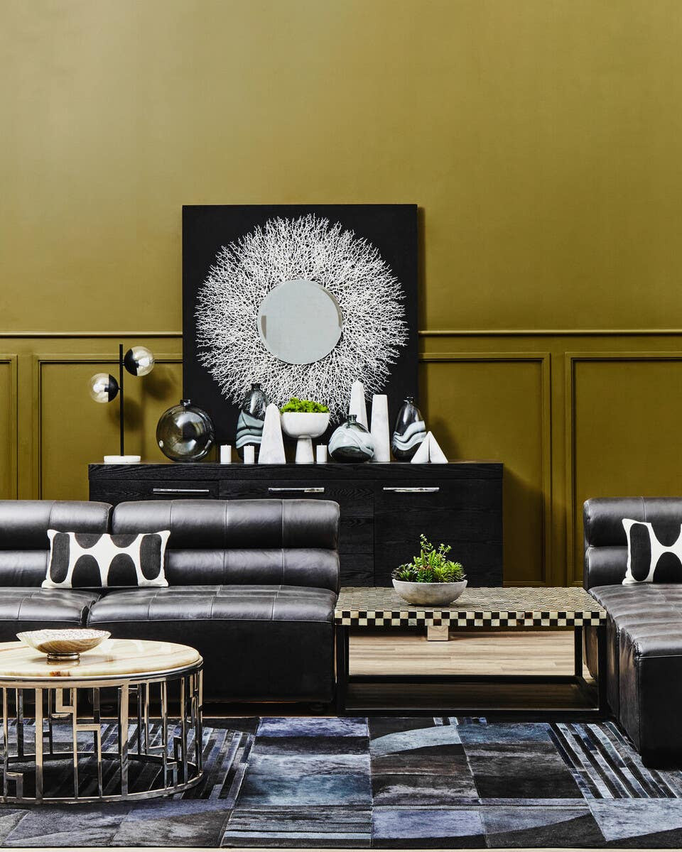 King Armless Antique Black Leather Modular Sofa Chair