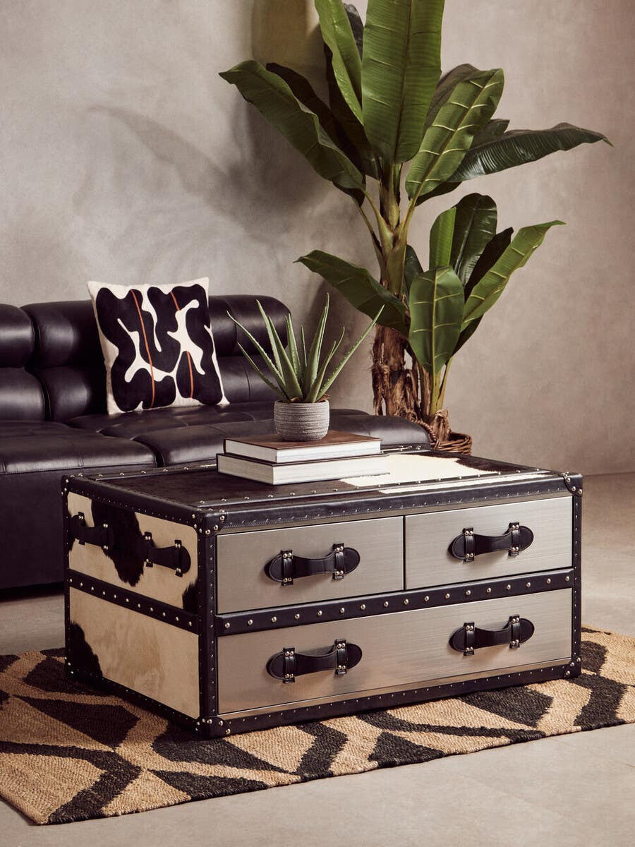 King Armless Antique Black Leather Modular Sofa Chair