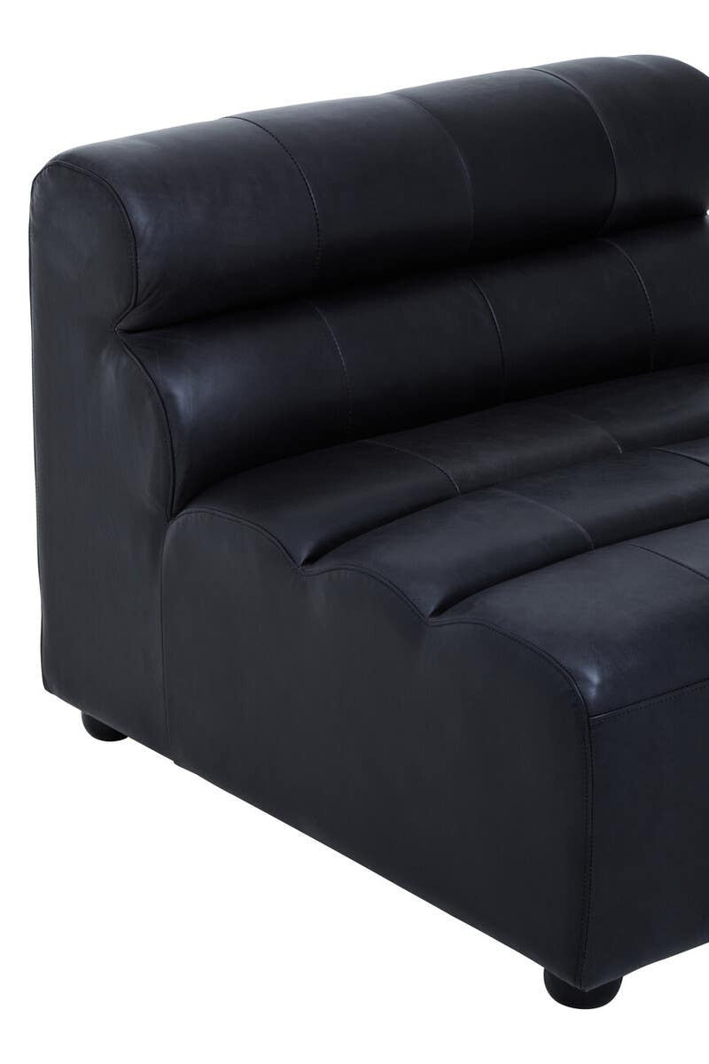King Armless Antique Black Leather Modular Sofa Chair