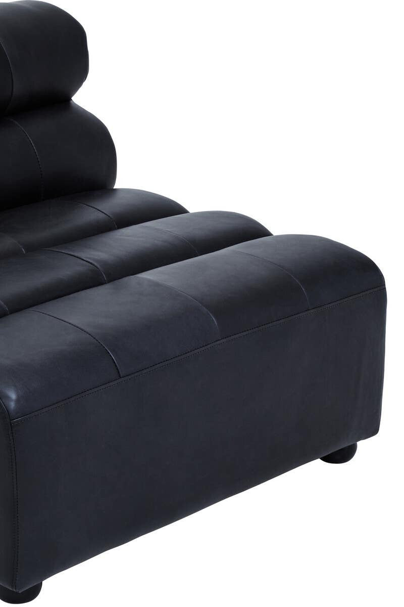 King Armless Antique Black Leather Modular Sofa Chair