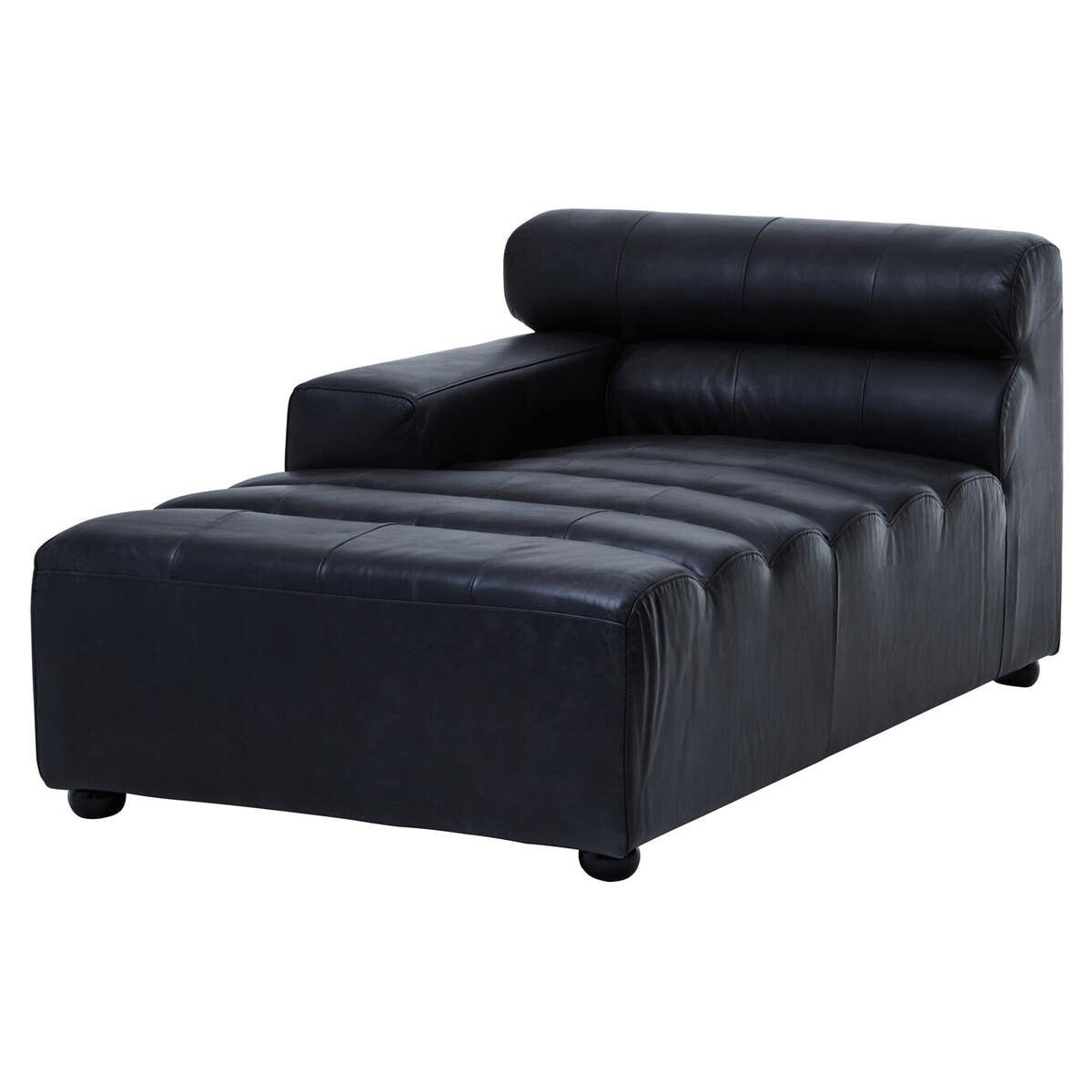 King Antique Black Left Arm Leather Modular Chaise Sofa