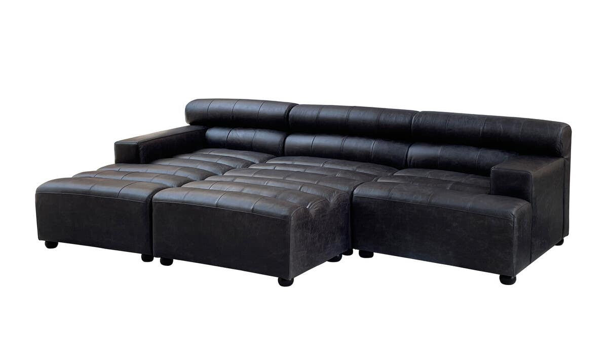 King Antique Black Left Arm Leather Modular Chaise Sofa