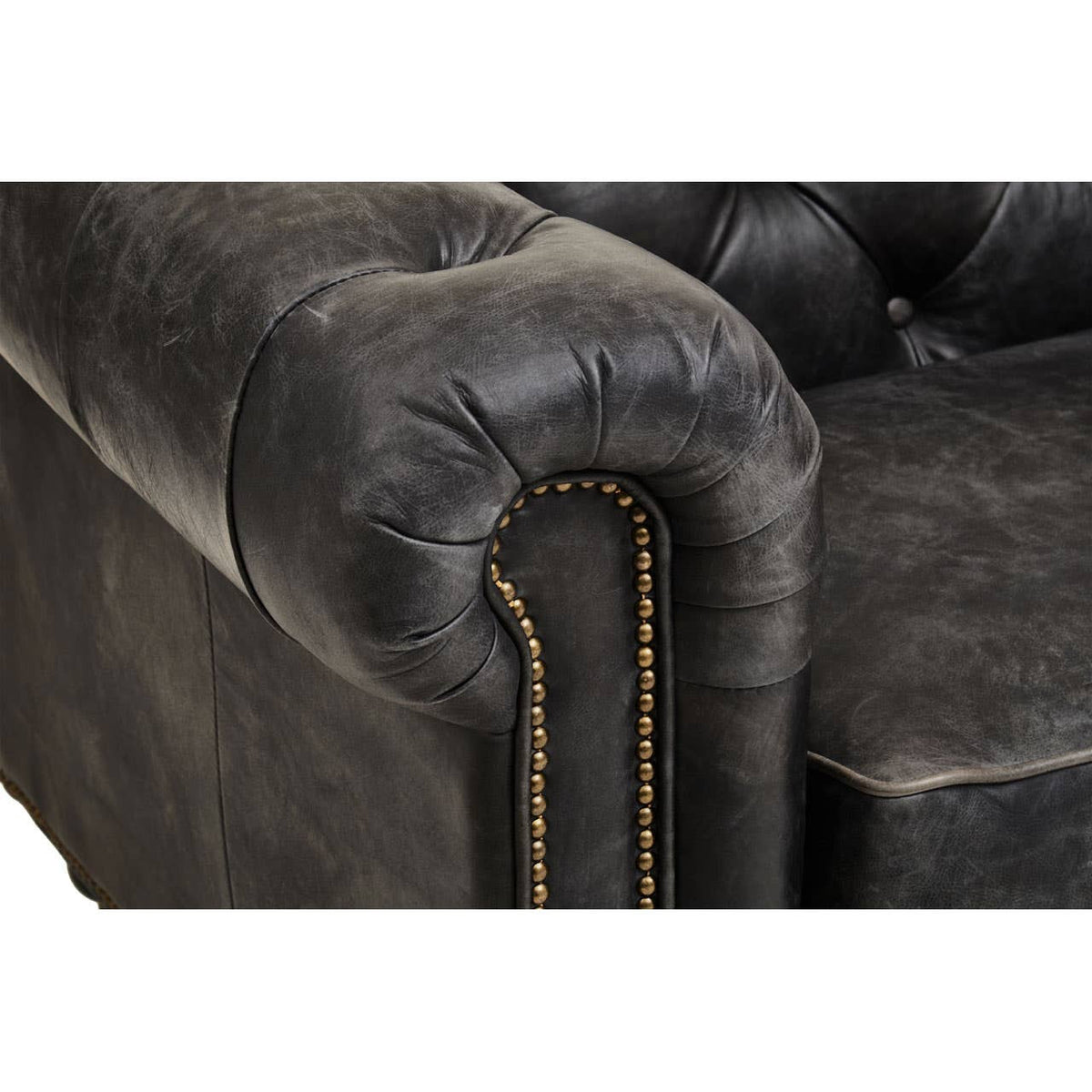 Hoxton Antique Black 3 Seat Chesterfield Leather Sofa