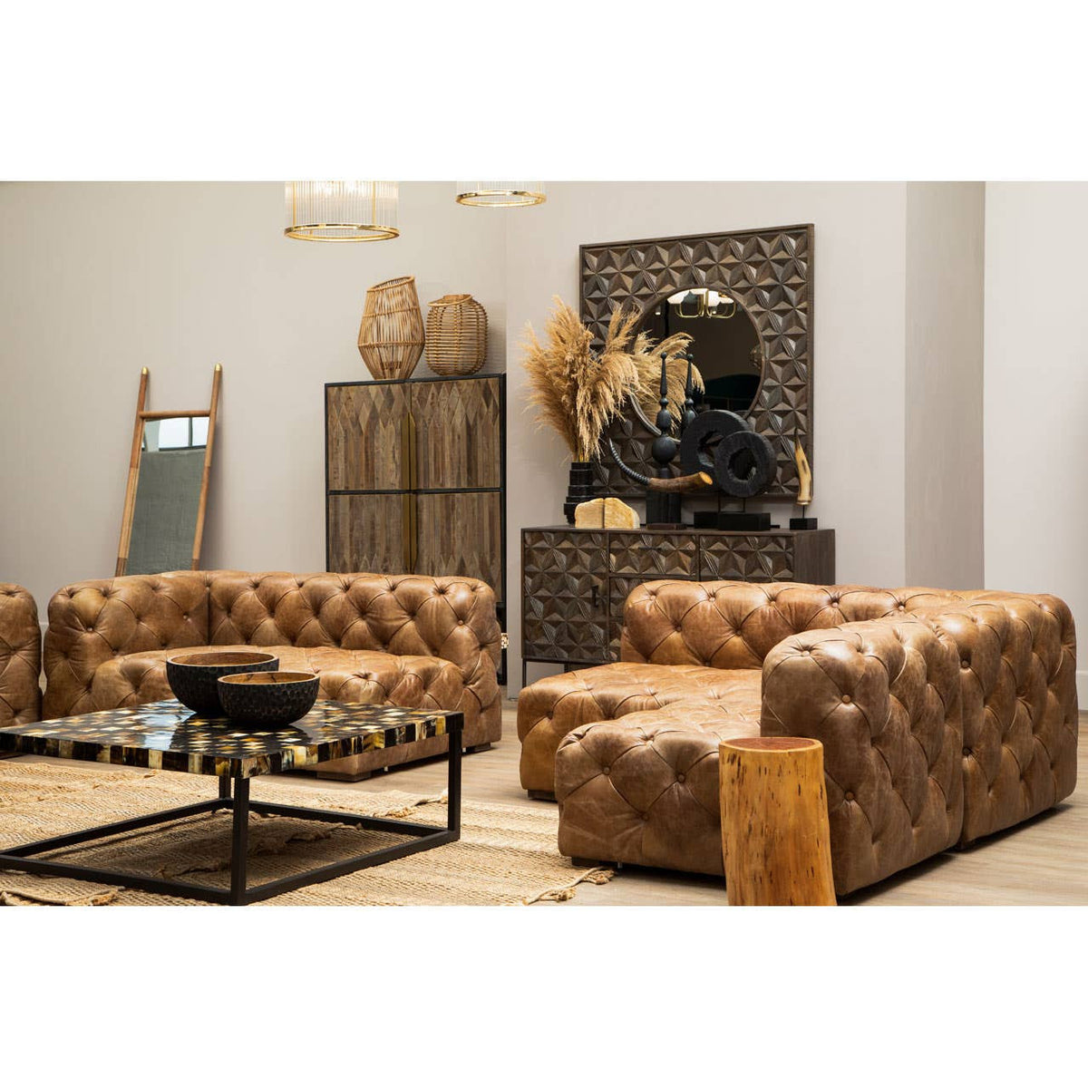 Hoxton Brown Leather Left Arm Modern Chesterfield Sofa