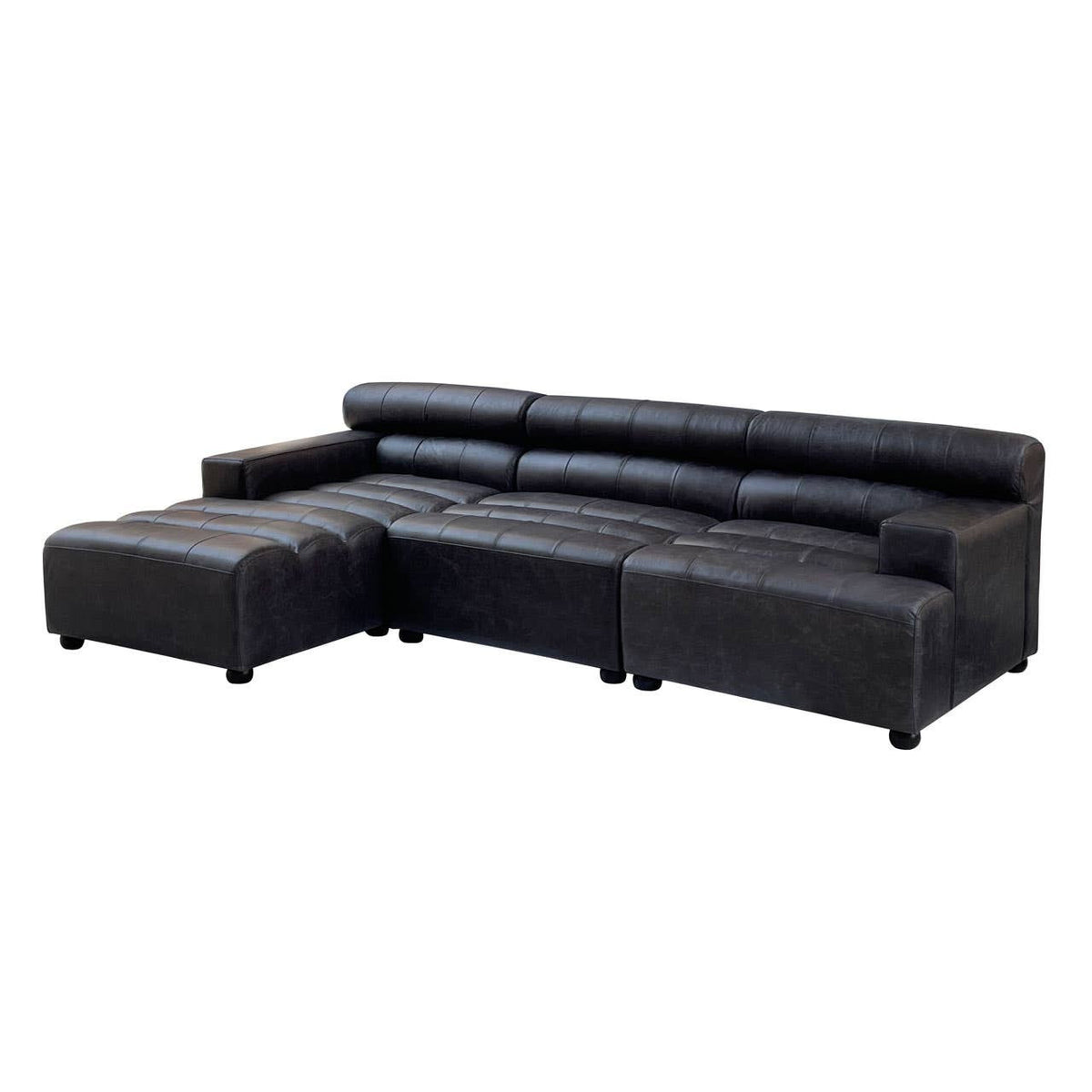 King Right Arm Antique Black Leather Modular Sofa