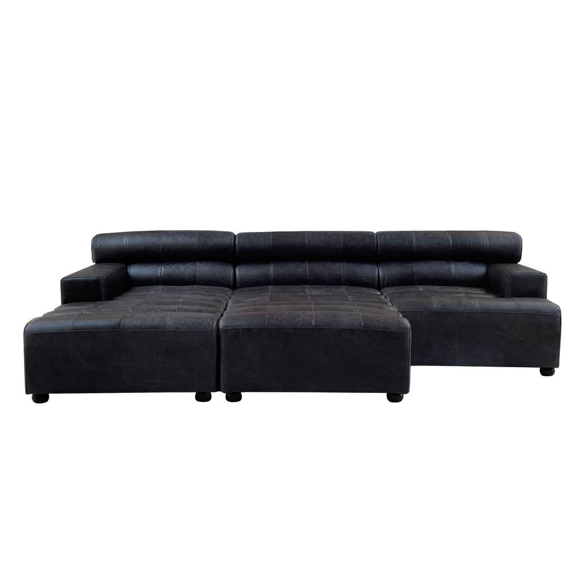 King Right Arm Antique Black Leather Modular Sofa