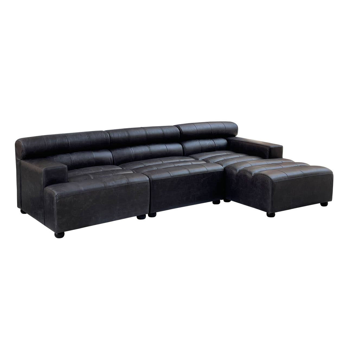 King Antique Black Right Arm Leather Modular Chaise Sofa
