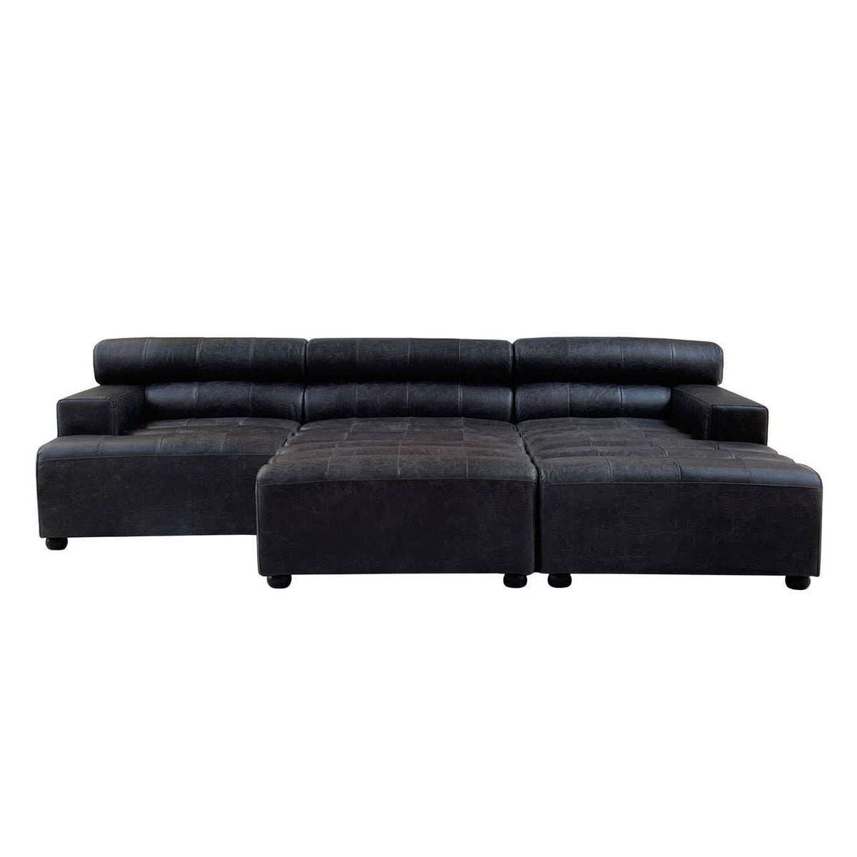 King Left Arm Antique Black Modular Leather Sofa
