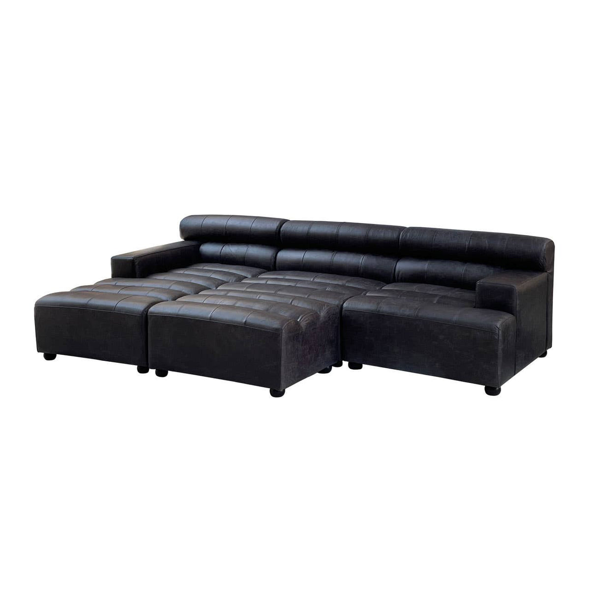 King Antique Black Leather Modular Ottoman